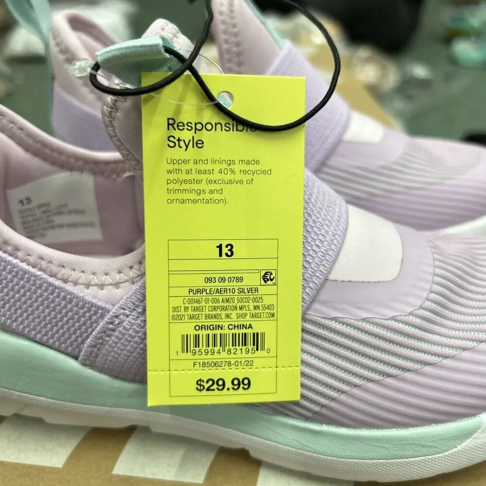 Girls‎ All in Motion Pink/Purple Slip On Performance Silver Sneakers Size 13 NWT